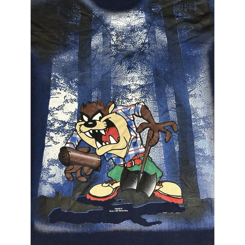 Vintage 1997 Freeze Taz Lumberjack T shirt Looney Tunes Size XL Blue‎ - Picture 2 of 5